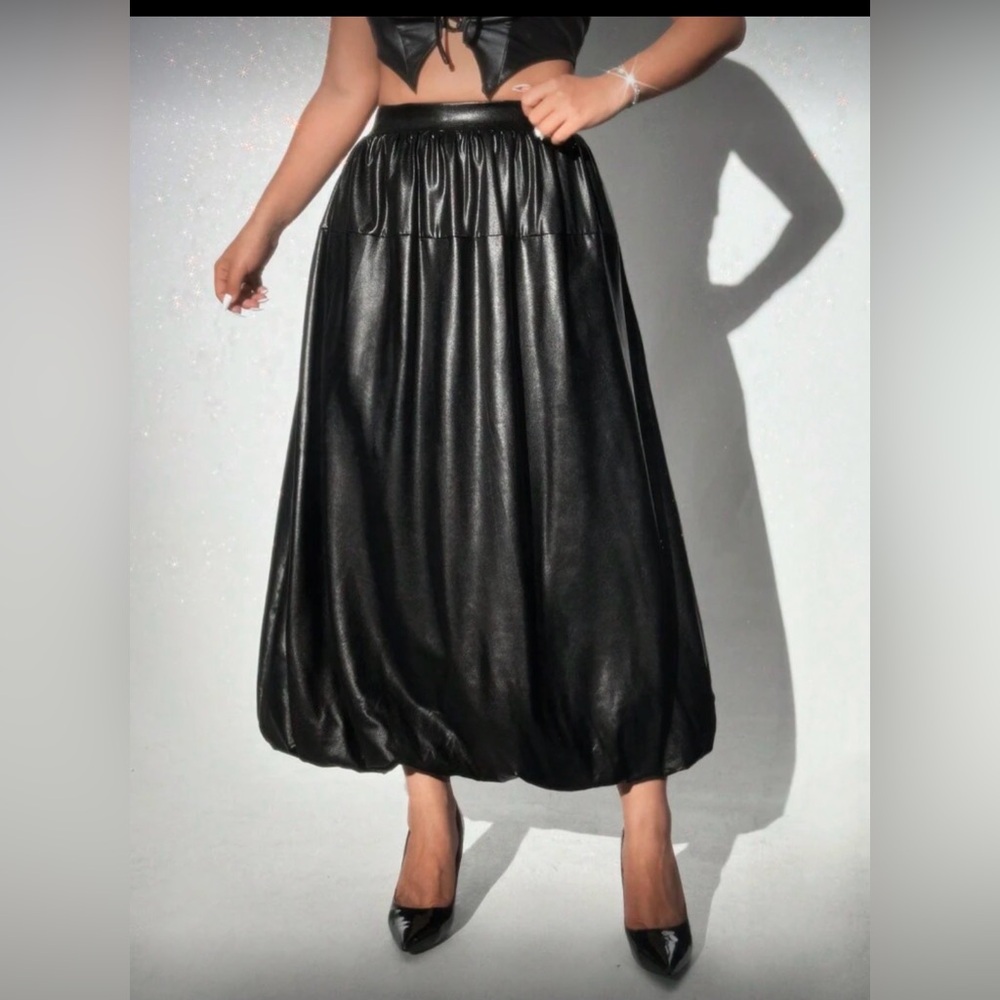 Elegant faux leather Black Maxi Skirt